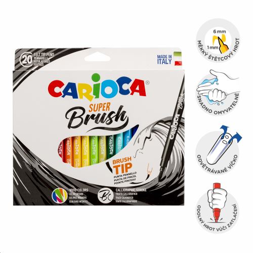Carioca fixy Brush, 20 ks, mix barev