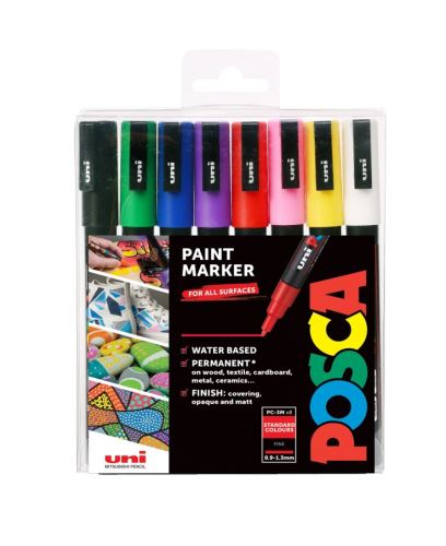 UNI POSCA PC-3M 0,9 - 1,3 mm SADA 8 ks základní barvy