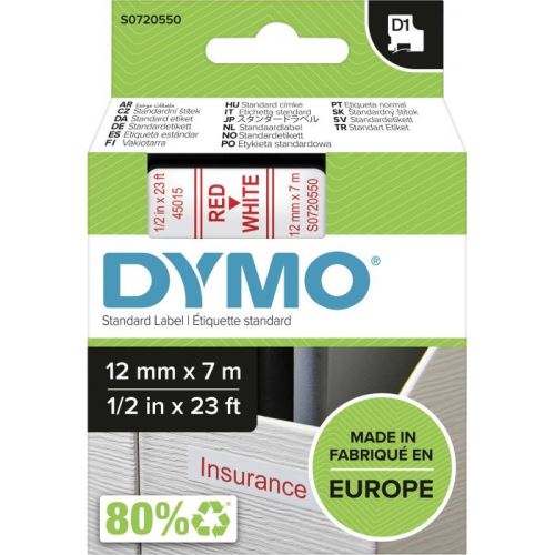 Páska DYMO D1 polyester (12mm x 7m) červená na bílé 45015