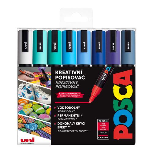 UNI Posca sada popisovačů PC-5M, OCEAN, 1,8 - 2,5 mm, mix mořských tónů (8 ks)