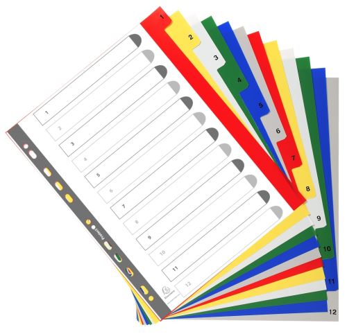 Exacompta rozlišovač číselný 1-12, A4 maxi, PP, mix barev