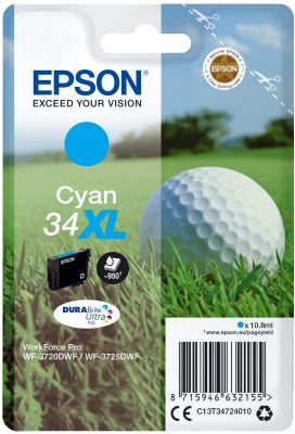 Epson Singlepack Cyan 34XL DURABrite Ultra Ink, originál