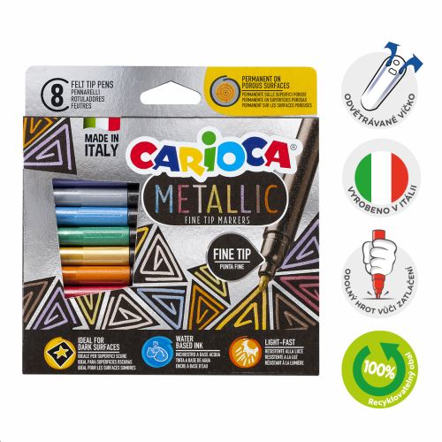 Carioca fixy Metallic, tenký hrot, 8 ks, mix barev