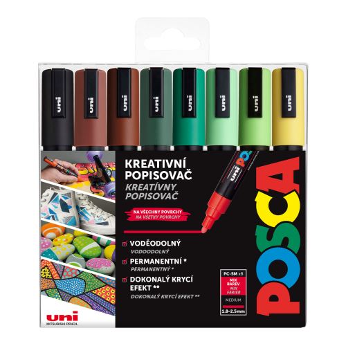 UNI Posca sada popisovačů PC-5M, EARTH, 1,8 - 2,5 mm, mix zemitých tónů (8 ks)