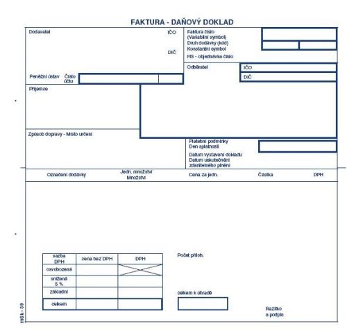 Faktura 2/3 A NCR s tabulkou DPH 