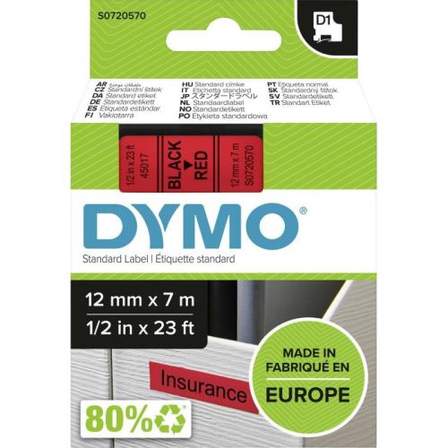 Páska DYMO  D1 polyester (12mm x 7 m)  černá na červené 45017