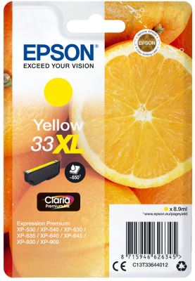 Epson Singlepack Yellow 33XL Claria Premium Ink, originál