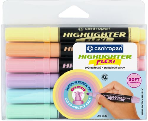 Centropen zvýrazňovač 8542 flexi soft sada 6 ks