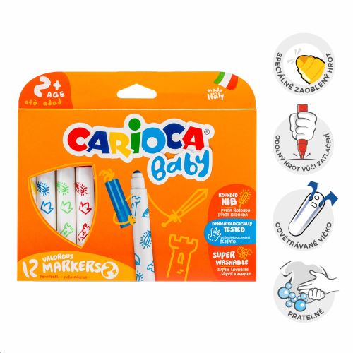 Carioca fixy Baby 2+, kulatý hrot, 12 ks, mix barev