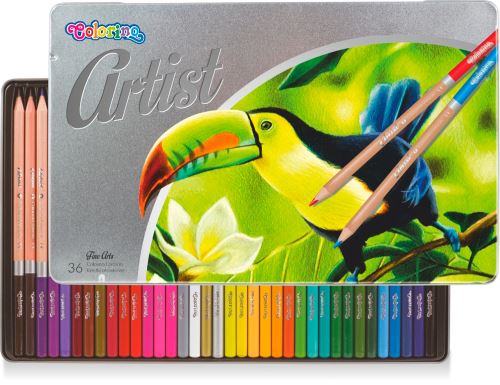 Pastelky Artist  dřevěné kulaté kovový box 36 barev Colorino