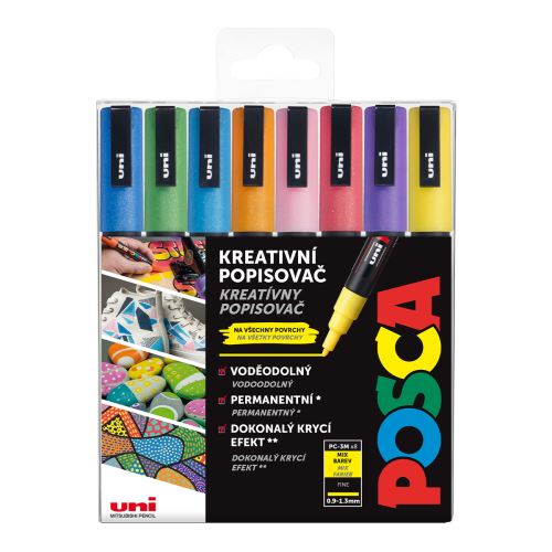 UNI Posca sada popisovačů PC-3M, 0,9 - 1,3 mm, třpytivé barvy (8 ks)