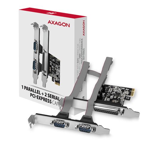 AXAGON PCEA-PSN, PCIe řadič - 1x paralelní (LPT) + 2x sériový port (RS232) 250 kbps, vč. L