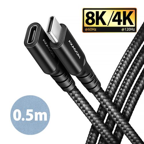 AXAGON BUCM32-CF05AB prodlužovací kabel USB-C (M) <-> USB-C (F), 0.5m, USB 20Gbps, PD 240W