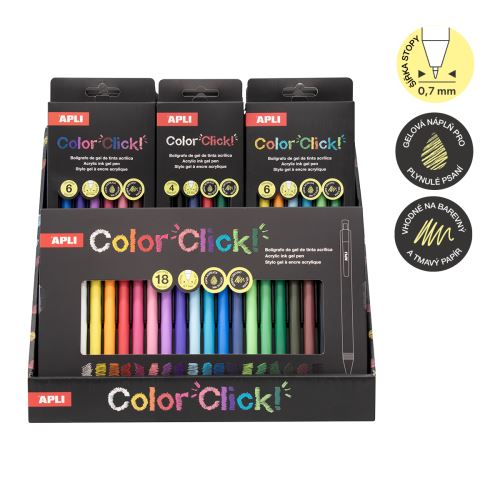 APLI sada akrylových gelových rollerů - Color Click, 16 ks, displej, mix barev