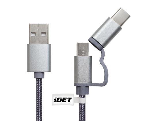 iGET G2V1 - USB kabel Micro USB/ USB - C dlouhý pro veškeré mobilní telefony, včetně odoln