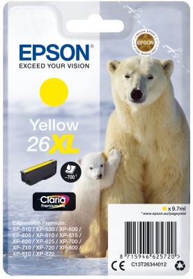 Epson Singlepack Yellow 26XL Claria Premium Ink, originál