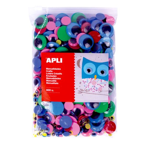 APLI MOVING EYES - oči kulaté, Jumbo pack, 600 ks, nelepicí, mix velikostí a barev