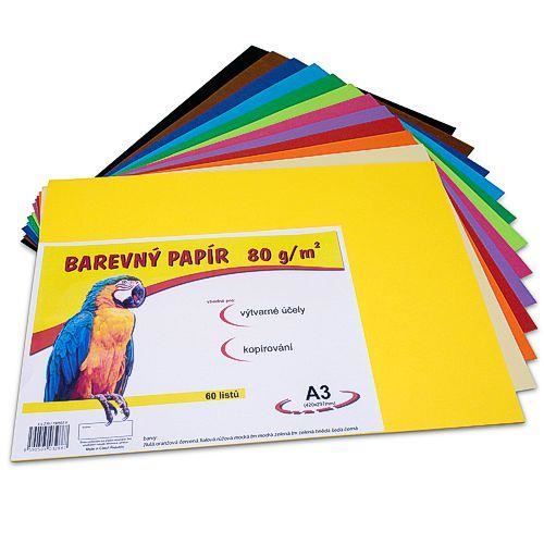 Barevný papír A3/60/80g - mix 5x12 barev