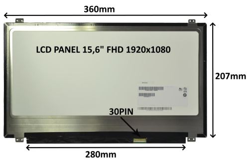 LCD PANEL 15,6" FHD 1920x1080 30PIN MATNÝ / ÚCHYTY NAHOŘE A DOLE