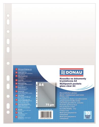 DONAU prospektový obal, A4, hladký, PP, 75 µm, 10 ks, transparentní