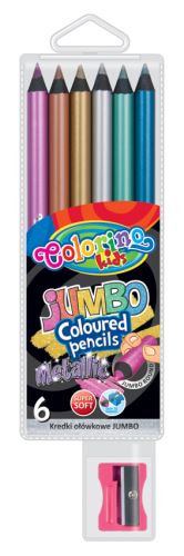 Pastelky kulaté JUMBO metalické 6 barev s ořezávátkem