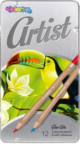 Pastelky Artist  dřevěné kulaté kovový box 12 barev Colorino