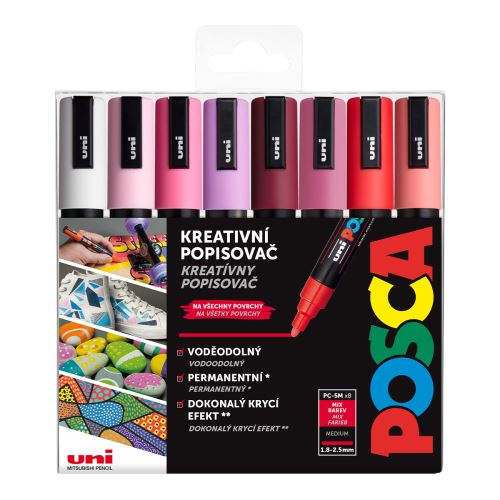 UNI Posca sada popisovačů PC-5M, LOVE, 1,8 - 2,5 mm, mix teplých tónů (8 ks)