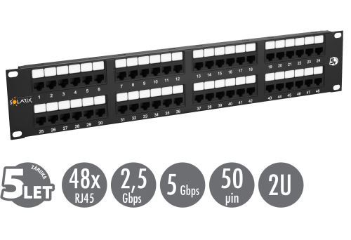 19" Patch panel Solarix 48 x RJ45 CAT5E UTP černý