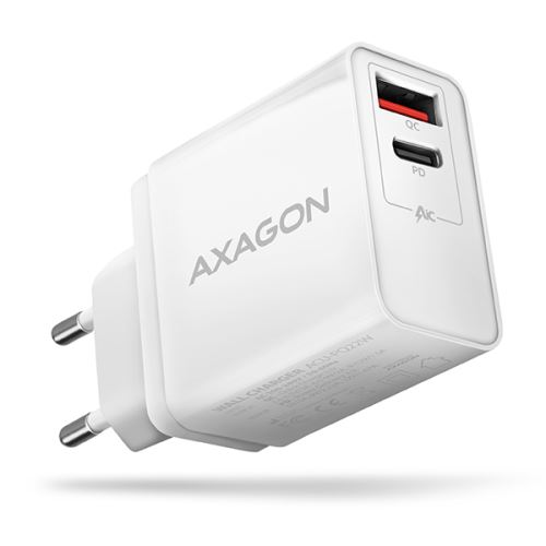 AXAGON ACU-PQ22W, PD & QC nabíječka do sítě 22W, 2x port (USB-A + USB-C), PD3.0/QC3.0/AFC/