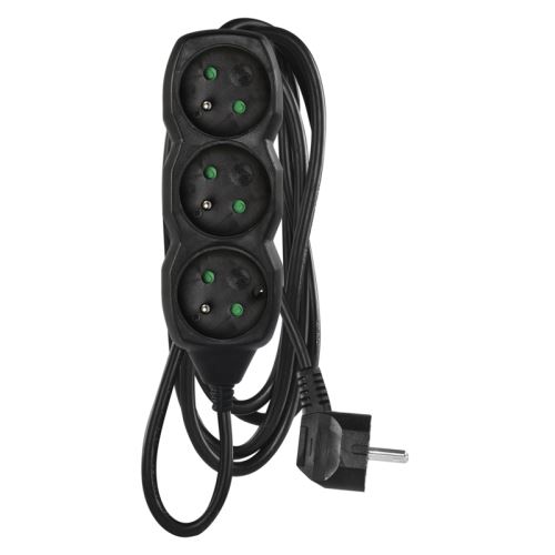 EMOS prodlužovací přívod 3z/3m, černý, 1,5mm
