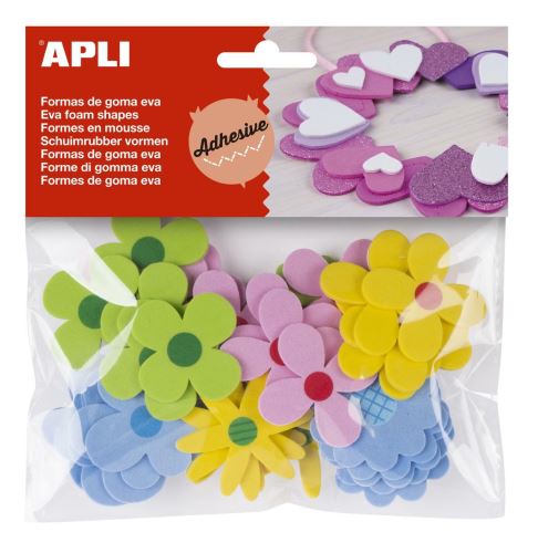 Květiny z pěnovky  mix druhů samolepicí mix barev - 40 ks  APLI