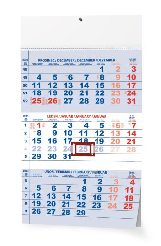 Nástěnný kalendář - Tříměsíční - A3 (s mezinárodními svátky) - modrý