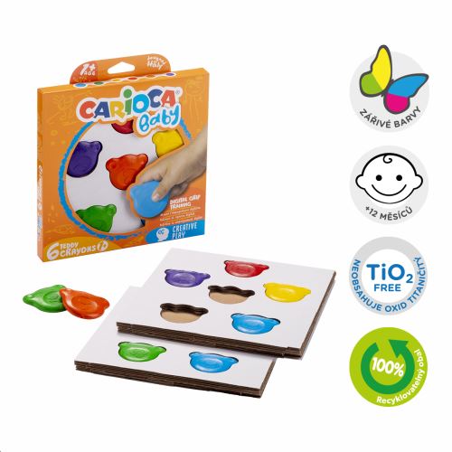 Carioca voskovky Baby Teddy 1+ - krabička, 6 ks, mix barev