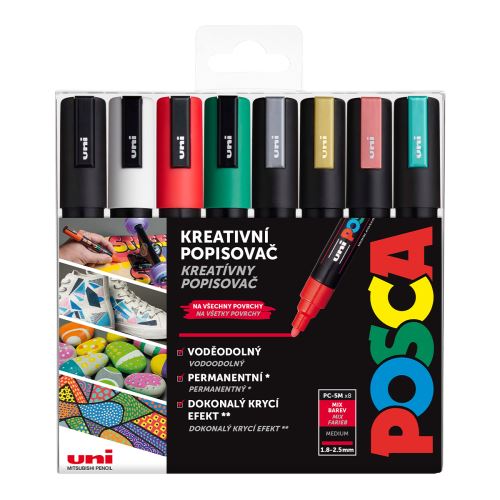 UNI POSCA Sada PC-5M CHRISTMAS 8 ks 1,8 - 2,5 mm mix vánočních barev