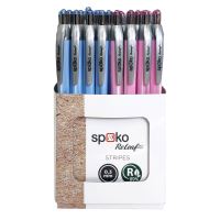 Spoko ReLeaf kuličkové pero - Stripes, Needle Tip, modrá náplň, displej, mix barev (3)