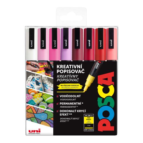 UNI Posca sada popisovačů PC-3M, LOVE, 0,9 - 1,3 mm, mix teplých tónů (8 ks)