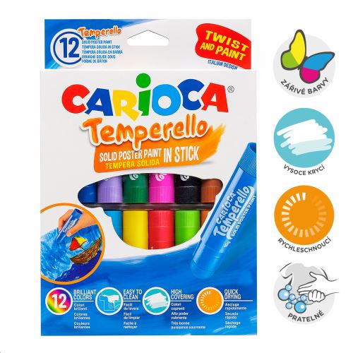 Carioca temperové barvy v tyčince, 12 ks, mix barev