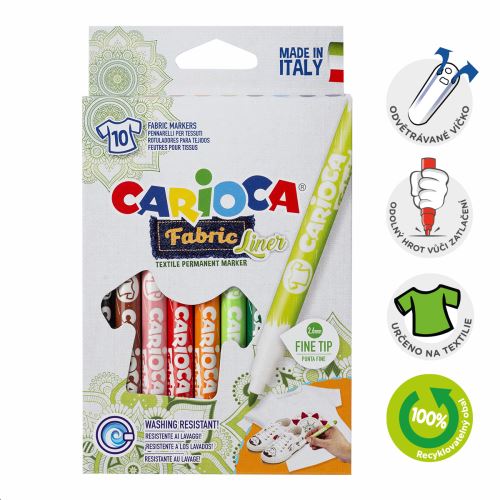 Carioca textilní fixy, tenký hrot, tenký hrot, 10 ks, mix barev