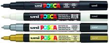 UNI POSCA PC-3M 0,9 - 1,3 mm SADA 4 ks černá, bílá, zlatá, stříbrná_2 (1)