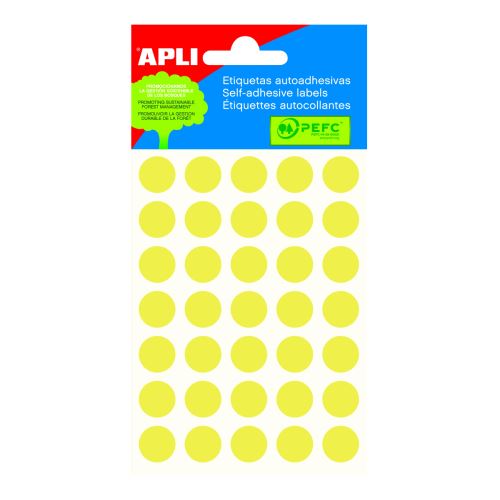 APLI samolepicí etikety, O 13 mm, žluté