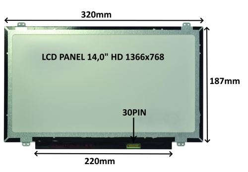 LCD PANEL 14,0" HD 1366x768 30PIN MATNÝ / ÚCHYTY NAHOŘE A DOLE