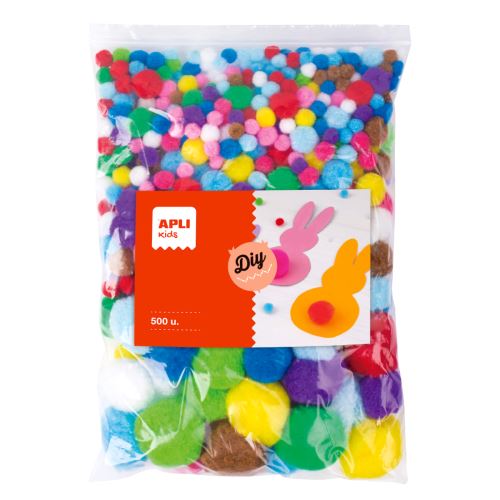 APLI POM - POM kuličky, Jumbo pack, 500 ks, mix velikostí a barev