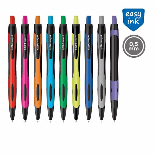 Spoko kuličkové pero - Active, Easy Ink, Needle Tip, modrá náplň, displej, mix barev