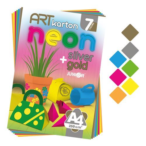 Blok barevného papíru - výkres ART CARTON NEON A4 250g (7 ks) mix 7 barev