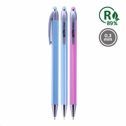 Spoko ReLeaf kuličkové pero - Stripes, Needle Tip, modrá náplň, displej, mix barev