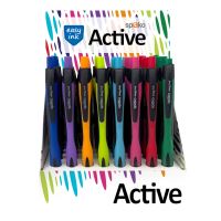 Spoko kuličkové pero - Active, Easy Ink, Needle Tip, modrá náplň, displej, mix barev (3)