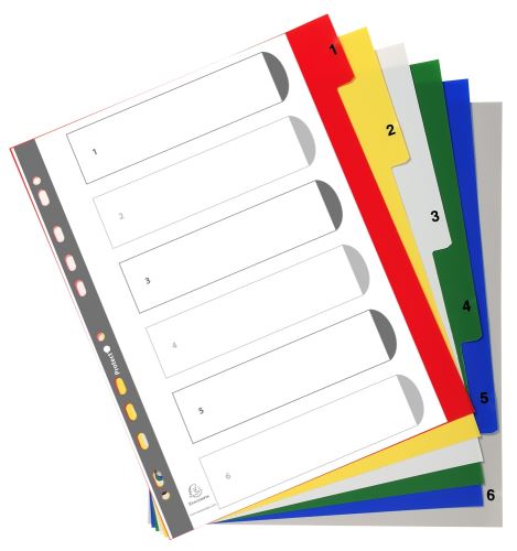 Exacompta rozlišovač číselný 1-6, A4 maxi, PP, mix barev