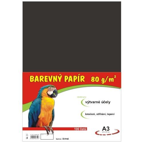 barevný papír A3 80gr. černý  100 listů