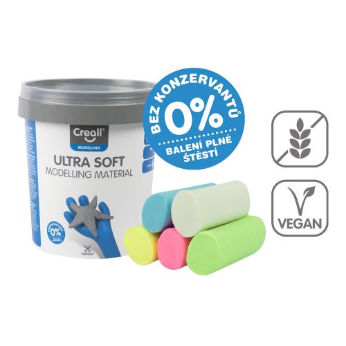 Creall modelovací hmota Ultra soft, 5 × 60 g, kelímek, mix pastelových barev