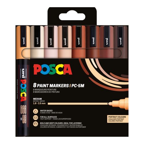 Posca sada popisovačů PC-5M, PORTRAIT COLOURS, 1,8 - 2,5 mm, mix pleťových tónů (8 ks)